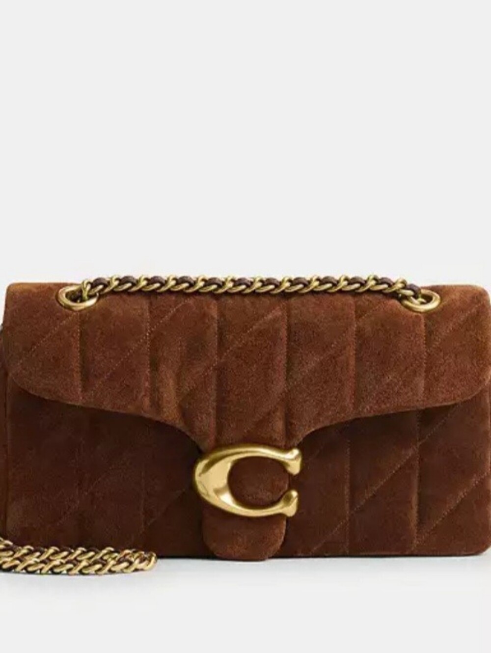 Coach Quilted Brown Suede Shoulder Bag with Gold 'C' Accent